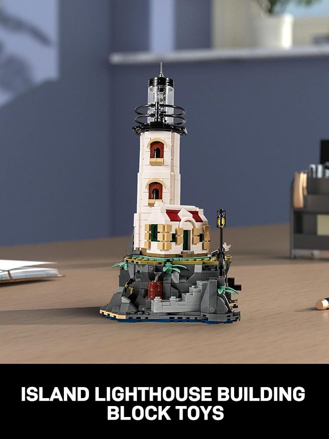 Island Lighthouse Building Block Sets with Glowing Lighting, Unique Collection and Display Model for Home,Building Block Kits Gift for Adults and Kids (1092 PCS)