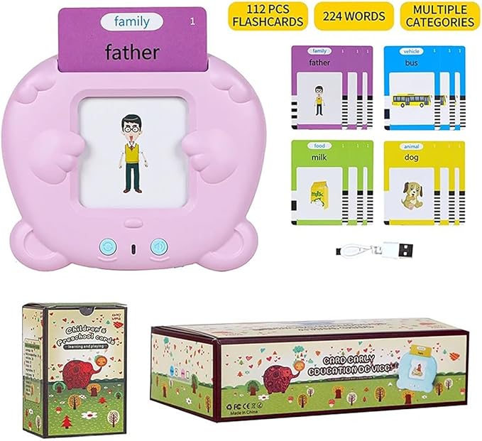 RT&BS Talking Flash Cards for Toddlers, Montessori Toys Flash Cards, Speech Therapy Toys, Gift for Kids Children, 224 Sight Words Pink