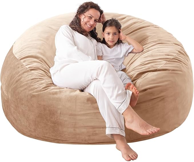 Large Bean Bag Chair: 3 ft Memory Foam Bean Bag Chairs for Adults/Kids,Bean Bag Chair with Fillings,Soft Faux Fur Fabric - Dutch Velvet, Camel, 3 Foot