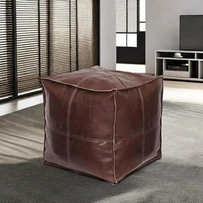 Louis Donné 18 inch Unstuffed Pouf Ottoman Faux Leather Pouffe Floor Chair Waterproof Foot Rest for Living Rooms Bedrooms & Kids Room or House Warming & Wedding Gifts (Brown Coffee, Square)Only Cover