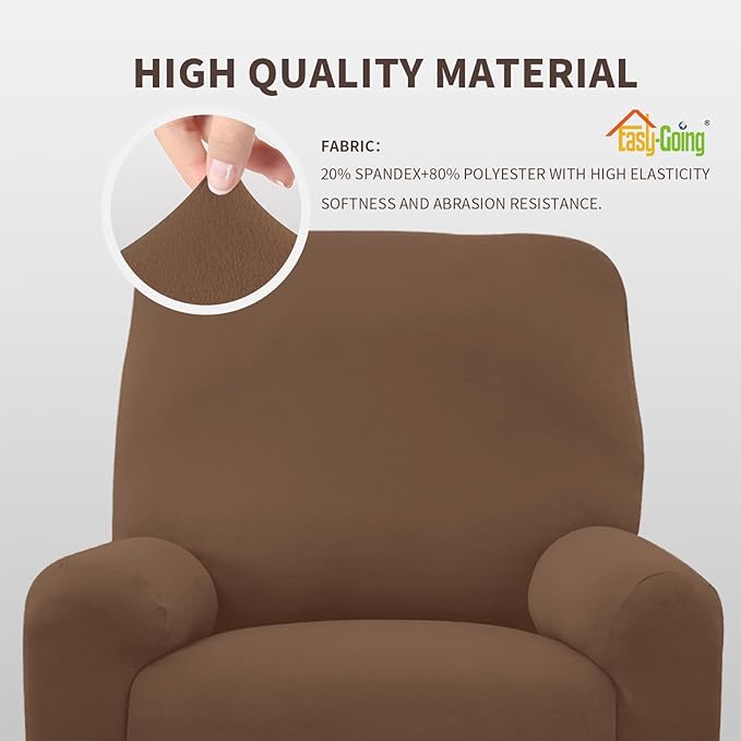 Easy-Going 4 Pieces Microfiber Stretch Recliner Slipcover – Spandex Soft Fitted Sofa Couch Cover, Washable Furniture Protector with Elastic Bottom for Kids, Pet(Recliner, Brown)