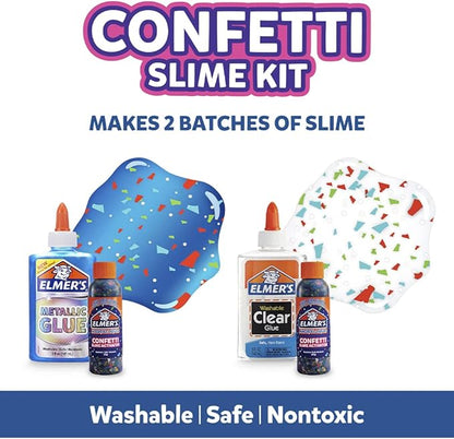 Elmer’s Confetti Slime Kit | Slime Supplies Include Metallic Glue, Clear Glue, Confetti Magical Liquid Slime Activator, 4 Count