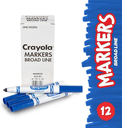 Crayola Washable Markers - Blue (12ct), Kids Broad Line Markers, Bulk Markers for Classrooms & Teachers