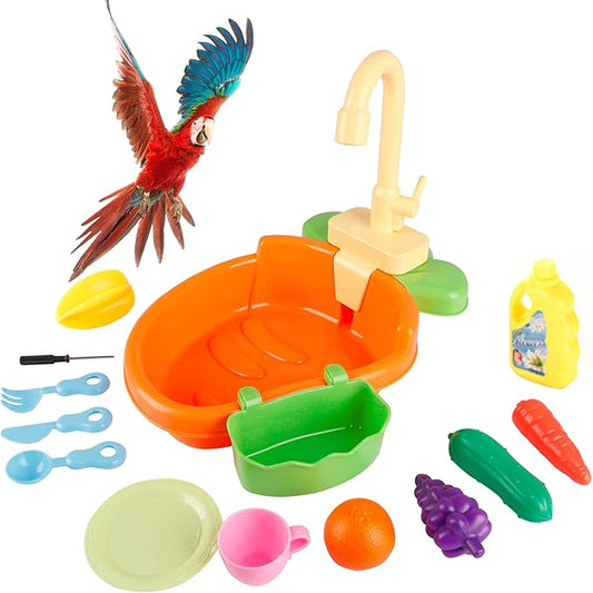 Ruibytree Play Kitchen Sink Toy, Water Toys for Kids with Electronic Dishwasher, Pretend Play Utensils Accessories and Play Cutting Food for Boys and Girls (Cute Carrot)