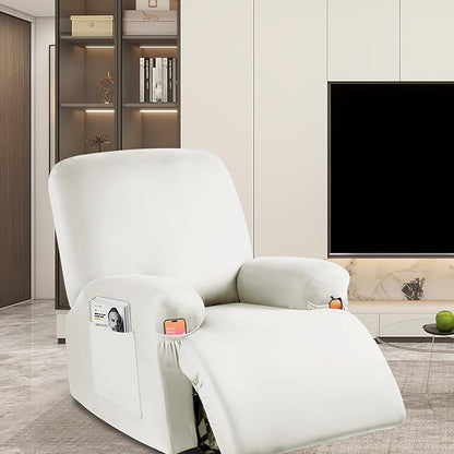 Soft Spandex Recliner Chair Covers, 4 Pieces Lazy Boy Recliner Cover for Recliner Chair, Stretch Cover for Recliner slipcovers Good Choice for All Seasons(XL,Beige)
