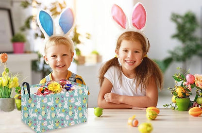 Sanjiaofeng Rectangular Easter Basket Eggs Storage Bins,Cute Storage Basket with Handles.Clothers,Books,Kid's Gifts Bins. (Bule eggs)