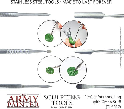The Army Painter Clay Sculpting Tools - Set with Three Double Ended Stainless Steel Dab Tool, Polymer Clay Tools for Modeling Plastic, Resin, and Metal Miniatures - Green Stuff Putty Tool Clay