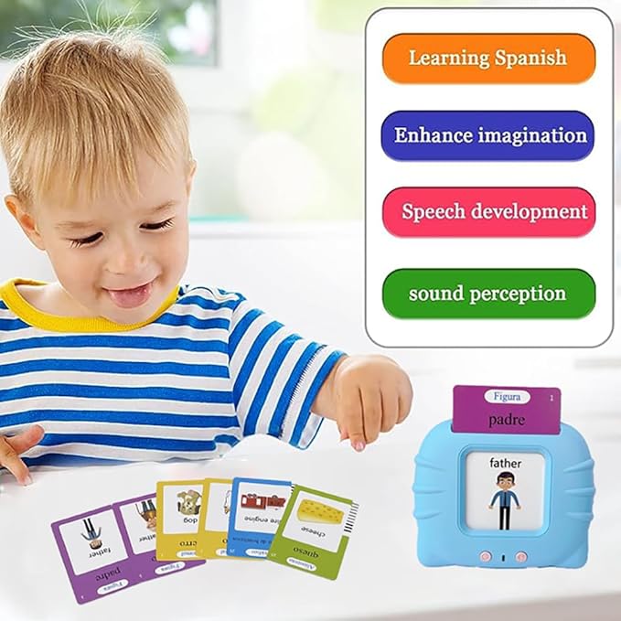 RT&BS Spanish Talking Flash Cards for Toddlers, Bilingual English Spanish Flash Cards for Kids, Spanish Flash Cards for Kids, Gift for Kids Children, 510 Sight Words Blue Cat