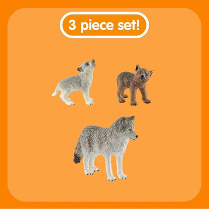 Schleich Wild Life 3pc. Mother Wolf and Baby Wolf Pups Figurine Set - Authentic and Highly Detailed Toy Set, Durable for Education and Fun Play, Perfect for Boys and Girls, Ages 3+