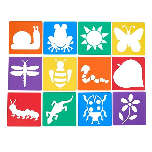 Colorations Garden Stencils, 12 Garden Designs, Made from Washable Plastic, 8 inches each, Jumbo Size, Sturdy Stencils, Great for Creating Art, Kids Stencils, Stencils for Children