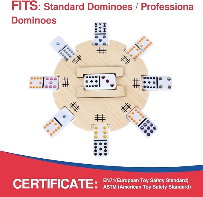 GOTHINK Mexican Train Dominoes Accessories Set - Mexican Train Dominoes Game for Adults & Family, 6.3-Inch Wooden Mexican Train Hub up with Felted Bottom, 9 Metal Train Markers, 100-Sheet Score Pads