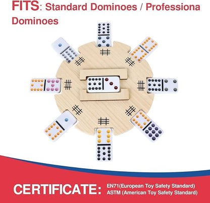 GOTHINK Mexican Train Dominoes Accessories Set - Mexican Train Dominoes Game for Adults & Family, 6.3-Inch Wooden Mexican Train Hub up with Felted Bottom, 9 Metal Train Markers, 100-Sheet Score Pads