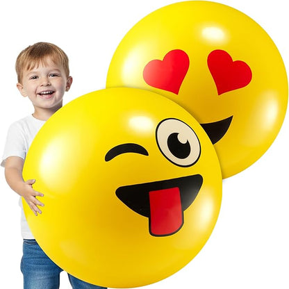 18-Inch Happy Face Playground Balls for Kids & Toddlers (2-Pack) - Jumbo Size Bouncy Balls w/Fun Smiley Designs - Lightweight Play Inflatable Kickballs for Boys & Girls
