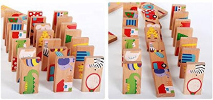 GracesDawn 28 Pcs of Educational Wooden Toy Domino Animal Puzzles Kids Game Gift