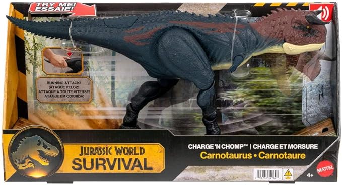 Mattel Jurassic World Dinosaur Action Figure, Running & Biting Carnotaurus with Roar Sounds, Charge N Chomp, Digital Play