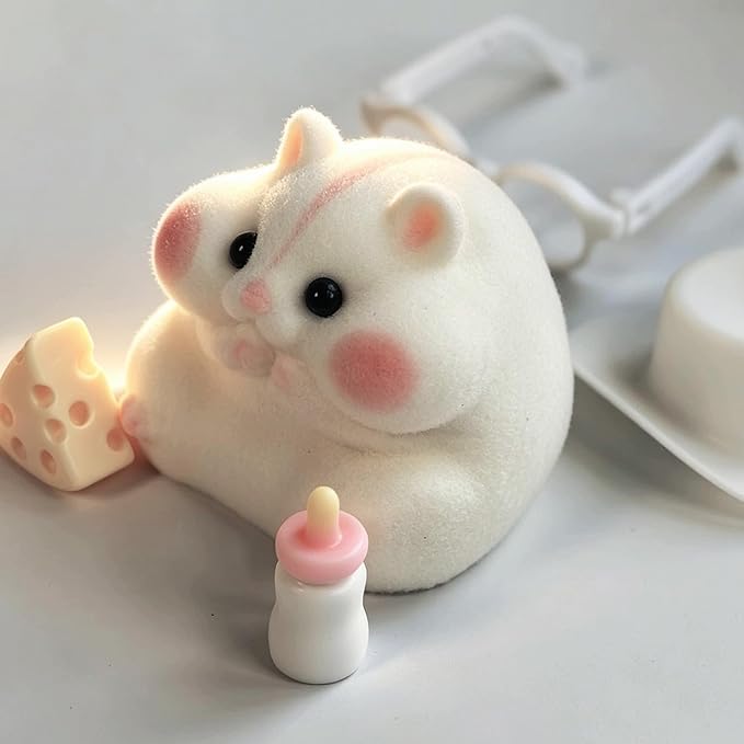 Handmade Taba Squishy Hamster Toy, Cute Squishy Hamster Fidget Toy, Realistic Hamster Toy, Soft Silicone Mochi Furry Toy, Stress Relief Gift for Adults & Kids, Sensory Anxiety Plushie (White)