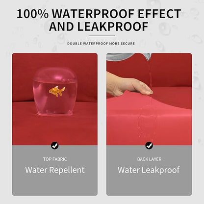 Easy-Going 100% Dual Waterproof Stretch Soft Couch Cover for Dogs, Sofa Slipcover for 3 Separate Cushion Couch Leakproof Furniture Protector for Kids, Pets Christmas Red
