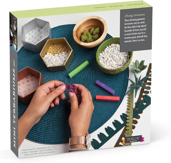Craft Crush — Mini Plants Terrariums Easy Fun Arts and Craft Kit — Make 3 Charming Faux Terrariums! — For Ages 13 and Up