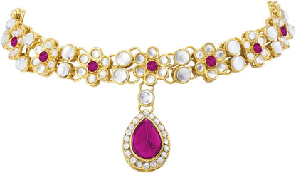 Aheli Traditional Gold Plated Kundan Beads Studded Choker Necklace Dangle Earrings & Maangtikka Set Ethnic Fashion Jewellery Gift for Women