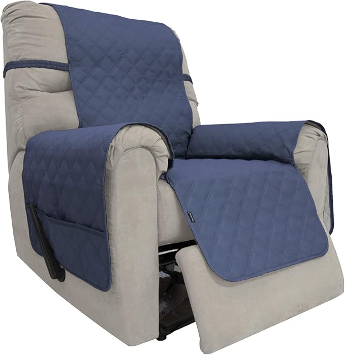 Easy-Going Sofa Slipcover Waterproof Recliner Chair Cover Non-Slip Fabric Couch Cover for Living Room Washable Furniture Protector for Pets Kids Children Dog Cat (Recliner, Navy)