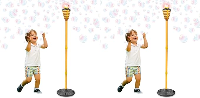 Tiki Torch Bubbler - Valentine's Bubble Machine with Lights and Music, Bubble Blower and Wand, Rechargeable Outdoor Toy for Kids Teens Birthday Party, 4 Feet Tall, Includes 4oz Bubble Solution