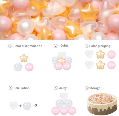 GOGOSO Ball Pit Balls,Plastics Balls for Ball Pit, Stars Hearts Shape for PastelBall for Toddlers Kids