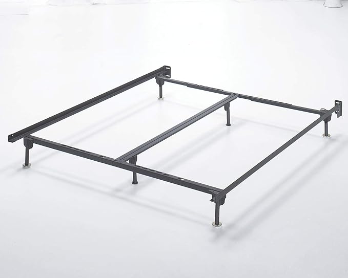 Signature Design by Ashley Adjustable Metal Bolt on Bed Base Frame with Protective Floor Glides, King/California, Black