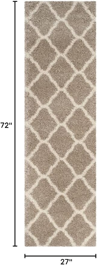 SAFAVIEH Hudson Shag Collection Runner Rug - 2'3" x 6', Beige & Ivory, Moroccan Trellis Design, Non-Shedding & Easy Care, 2-inch Thick Ideal for High Traffic Areas in Living Room, Bedroom (SGH283S)