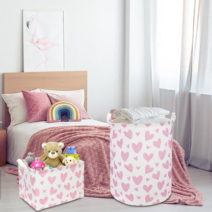 NTAOHAMPER Pink Heart Laundry Hamper, Laundry Basket, Girls Nursery Hamper,Waterproof Storage Bin for Bedroom,Clothes Organizer Basket, Room Decor(Pink Heart)