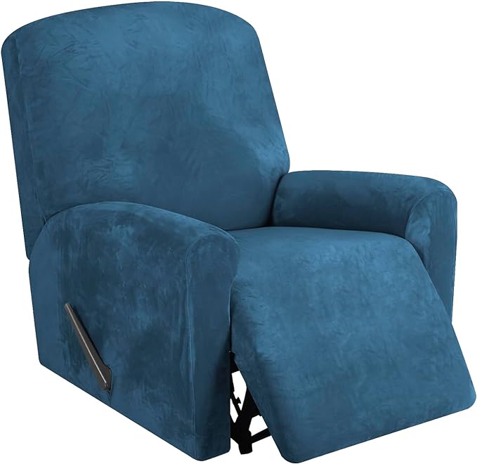 Festicorp Recliner Chair Covers Real Velvet 4-Pieces Recliner Covers for Small Lazy Boy Recliner Chair Stretch Recliner Sofa Slipcovers Furniture Protector with Side Pocket & Elastic Bottom, Deep Teal
