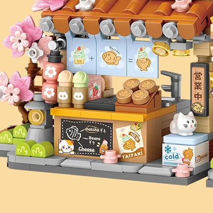 Lucky Cat Building Set,Openable Taiyaki Shop 923PCS Mini Brick Building Toy for Boys Girls Age 8+ (Not Compatible with Lego)
