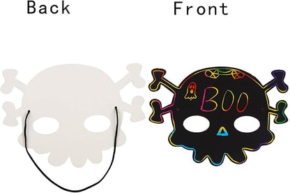 CCINEE 36pcs Halloween Scratch Paper Mask, Magic Scratch Off Art Masks with Elastic Cords and Wood Stylus for Halloween Costume Dress up Party Decorations