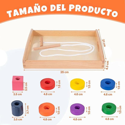 Adena Montessori Wooden Lacing with Tray Stringing Bead Set Toy,Montessori Wooden Beads Shape Sequencing Set for 1 2 3 Year Old Toddler,Fine Motor Skills Preschool Educational Learning for Kids Gifts