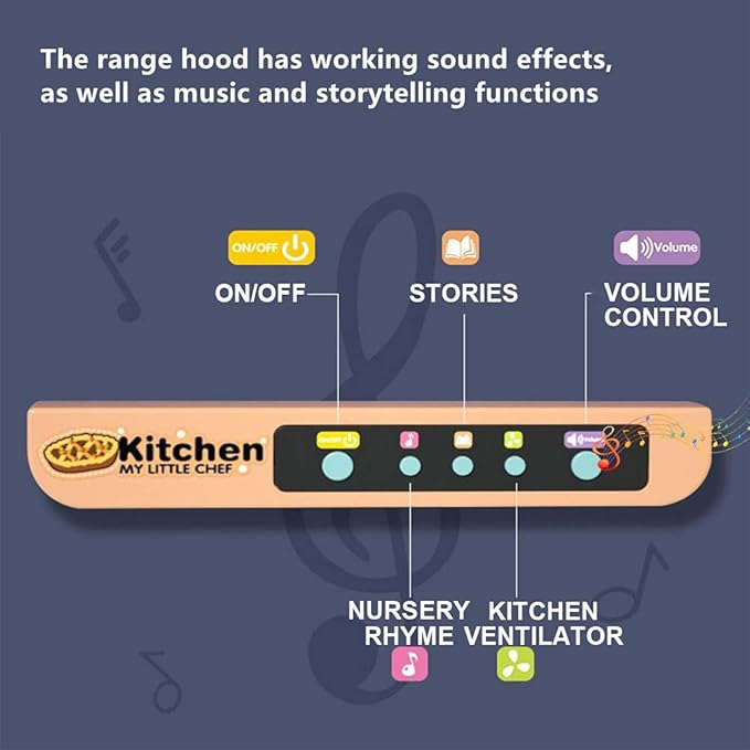 deAO My Happy Little Chef Kitchen 80 Pieces Pretend Play Set with Multi-Functional Button Panel, Light, Sound, Real Steam Functions and Colour Changing Accessories Included(Blue)