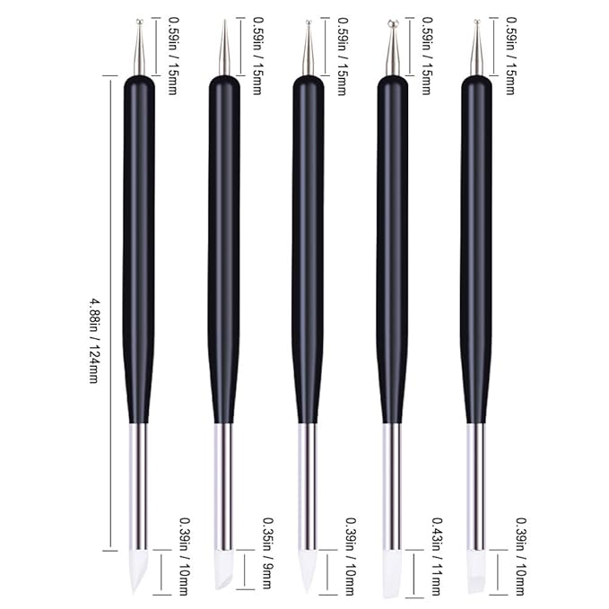 5pcs Nail Art Dotting Tools Pen Dual Head UV Gel Carving Pen Nail Silicone Brushes Set Pottery Clay Sculpting Modeling Painting Drawing Tool DIY Art Craft (Black)