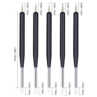 5pcs Nail Art Dotting Tools Pen Dual Head UV Gel Carving Pen Nail Silicone Brushes Set Pottery Clay Sculpting Modeling Painting Drawing Tool DIY Art Craft (Black)