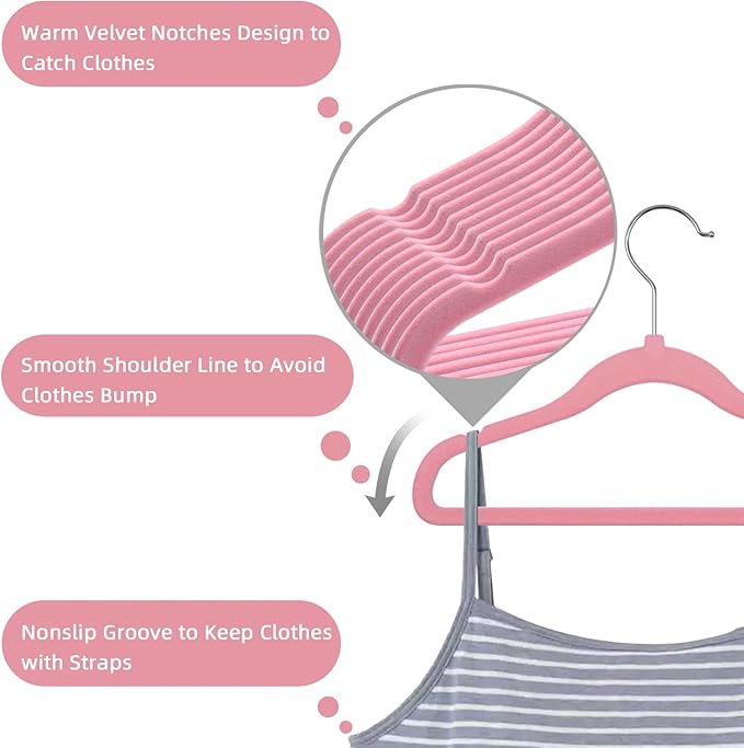 GoodtoU Kids Velvet Hangers,30 Pack Baby Hangers for Closet Non Slip Velvet Clothes Hangers Coat Hangers for Toddler Children Infant Hanger (Pink 30Pack)