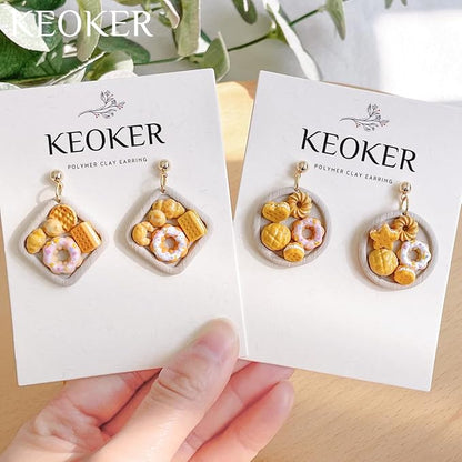 KEOKER Dessert & Bread Polymer Clay Molds & Charcuterie Boards Clay Cutters, Clay Silicone Molds, 6 Shapes Polymer Clay Cutters, 12pcs Earring Molds for Polymer Clay, Polymer Clay Molds for Jewelry