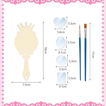 Fennoral 12 Pack Wooden Mirror Craft for Kids Decorate You Own Princess Mirrors for Girls DIY Paint Wooden Hand Mirror for Art Activities Birthday Gift Valentine's DayParty Supplies