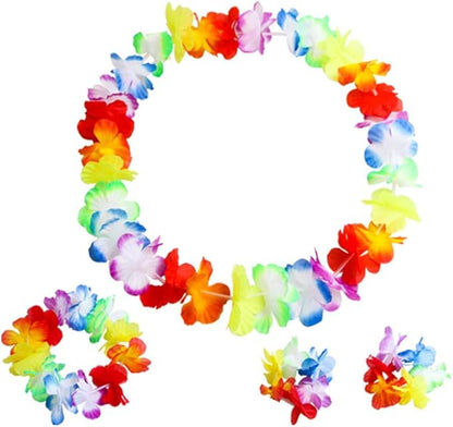 Fortuning's JDS Boys Girls Hawaiian Flowers Leaf Grass Skirts Garland Costume Set Beach Party Favors