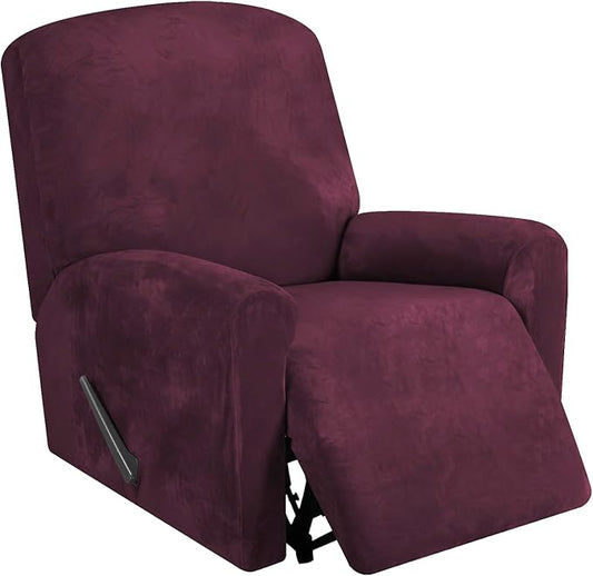 FestiCorp Recliner Chair Covers Real Velvet 4-Pieces Recliner Covers for Small Lazy Boy Recliner Chair Stretch Recliner Sofa Slipcovers Furniture Protector with Side Pocket & Elastic Bottom, Burgundy