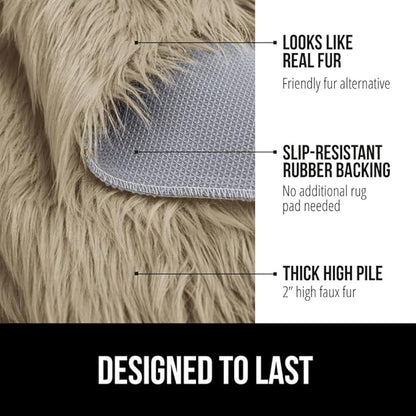 Gorilla Grip Fluffy Faux Fur Rug, 6x9, Machine Washable Soft Furry Area Rugs, Rubber Backing, Plush Floor Carpets for Baby Nursery, Bedroom, Living Room Shag Carpet, Luxury Home Decor, Beige