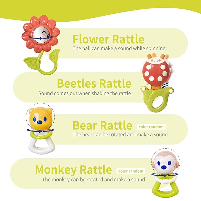 Cuterabit 2 in 1 Sit to Stand Baby Walker with Music and Light, 12PCS Baby Rattles Toys Set with Storage Case, Teething Toys for Newborns