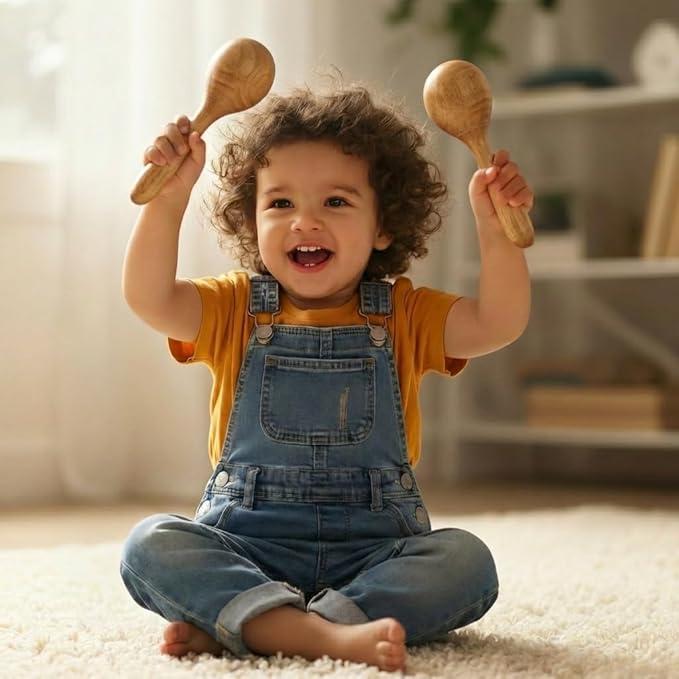 Stoie's Wooden Toddler Musical Instruments with Drum, Hand Bells, Flute, Maracas, Castanet, Tamburine, for Babies and Kids, Eco Friendly Montessori Educational Toy