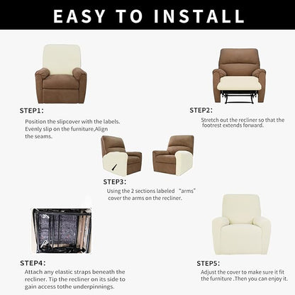 Easy-Going 100% Dual Waterproof Recliner Cover Stretch Soft Couch Cover for Dogs, Sofa Slipcover for Recliner Couch Leakproof Furniture Protector for Kids, Pets Ivory