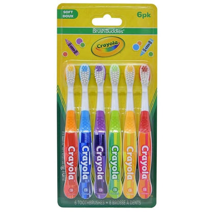 Brush Buddies Crayola Kids Toothbrush, Toddler Toothbrush, Children's Toothbrush, Soft Bristle Toothbrush for Kids, 6PK