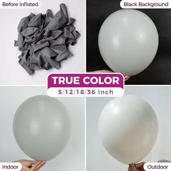 Bezente Gray Giant Balloons 36 Inch - 8 Pack Jumbo Balloons Large Round Pastel Gray Latex Balloons for Birthday Bridal Shower Wedding Anniversary Party Decorations