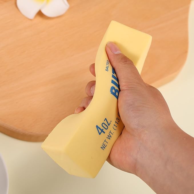 Lyreh 1pcs Squeeze Butter Squishy Toy, PU Material Butter Stick Slow Rising Squeeze Food Fidget Toy for Office School (Light Yellow)