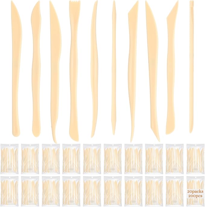 Ferrochef 20 Set 200 Pcs Clay Sculpting Tools Different Shapes Pottery Tools Plastic Clay Carving Cutters Pottery Trimming Supplies for DIY Ceramics Plastilina Molding Embossing (Classic Style)