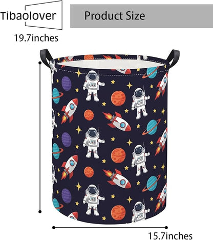 Baby Laundry Basket Kids Hamper Toy Storage Bin for Boys Room Decor Baby Nursery Hamper Gift Baskets for Bedroom Bathroom(Blue Astronaut)